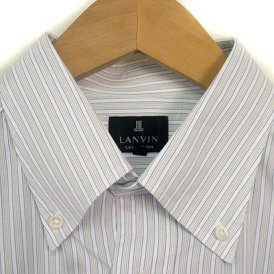 ランバン LANVIN COLLECTION シャツ ボタンダウン ストライプ ブロード 半袖 42 グレー メンズ｜vectorpremium｜03