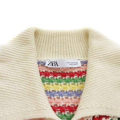 ザラ ZARA カーディガン Rainbow Striped Knit Collared Cardigan Sweater S 白 ホワイト レディース｜vectorpremium｜04