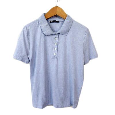 サラ様即発送分 ZARA ザラ ポロシャツ 半袖 コットン S 青 ブルー レディース