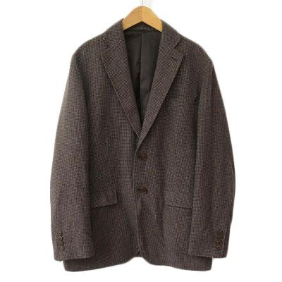 ヘンリーコットン　ブラウン系チェック テーラードジャケットL Henry Cottons チェック柄 テーラードジャケット 46
