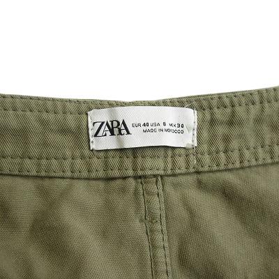 ZARA（ザラ） パンツ カーゴ ワイド コットン 40 緑 カーキ レディース
