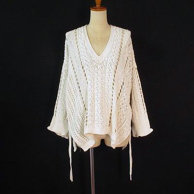 ZARA（ザラ） カットソー ニット Vネック 透かし編み クロシェ XS 白 