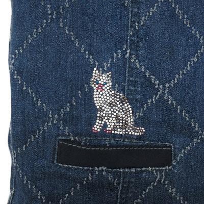 イタリヤ 伊太利屋 GK ベスト デニム 刺繍 ラインストーン 9 青 ブルー 