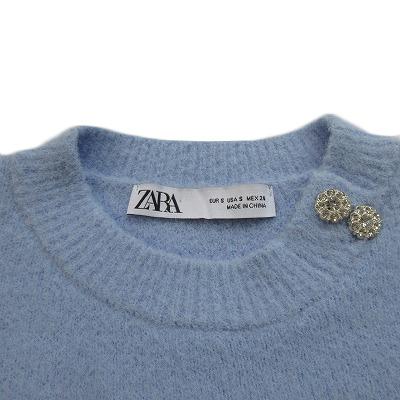 ZARA（ザラ） セーター ニット ビジューパフスリーブ S 青 ブルー