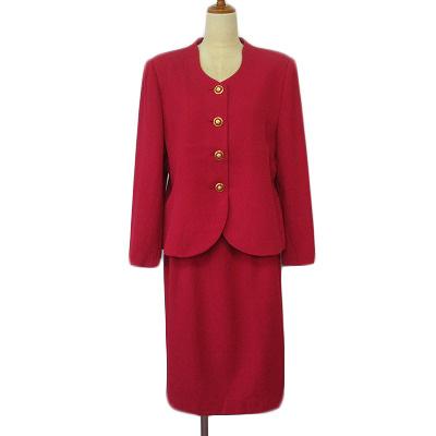 【中古】レリアン Leilian スーツ ノーカラージャケット スカート ウール 13+ 赤 レッド レディース レリアン Leilian スーツ ノーカラージャケット スカート ウール 13+