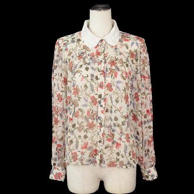 ZARA　ザラ　花柄　ボタニカル柄　シフォン　シャツ　ブラウスM ZARA（ザラ） シャツ ブラウス カットワーク シアー シフォン