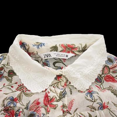 ZARA　ザラ　花柄　ボタニカル柄　シフォン　シャツ　ブラウスM ザラ ZARA 花柄 シフォン シャツブラウス トップス ボタニカル柄(半袖
