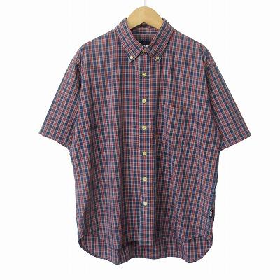 THE NORTH FACE ボタンダウン チェック 半袖 シャツ 紺 白 M THE NORTH FACE（ザ ノースフェイス） シャツ 半袖 ボタンダウン