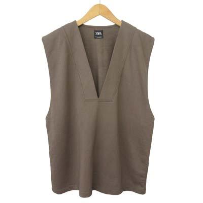 完売品 ZARA オーバーサイズベスト ZARA（ザラ） ベスト スウェット オーバーサイズ Vネック M 茶系