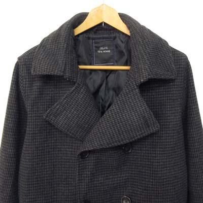 テットオム TETE HOMME ピーコート Pコート 千鳥格子柄 L グレー 黒