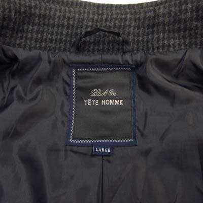テットオム TETE HOMME ピーコート Pコート 千鳥格子柄 L グレー 黒