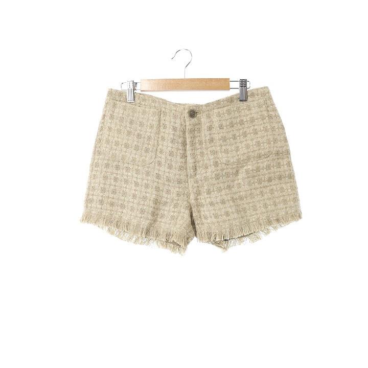 フローレント FLORENT パンツ ショート ツイード ジップフライ リネン 麻 ラメ フリンジ 38 ベージュ /MO28 レディース中古 【ベクトル 古着】