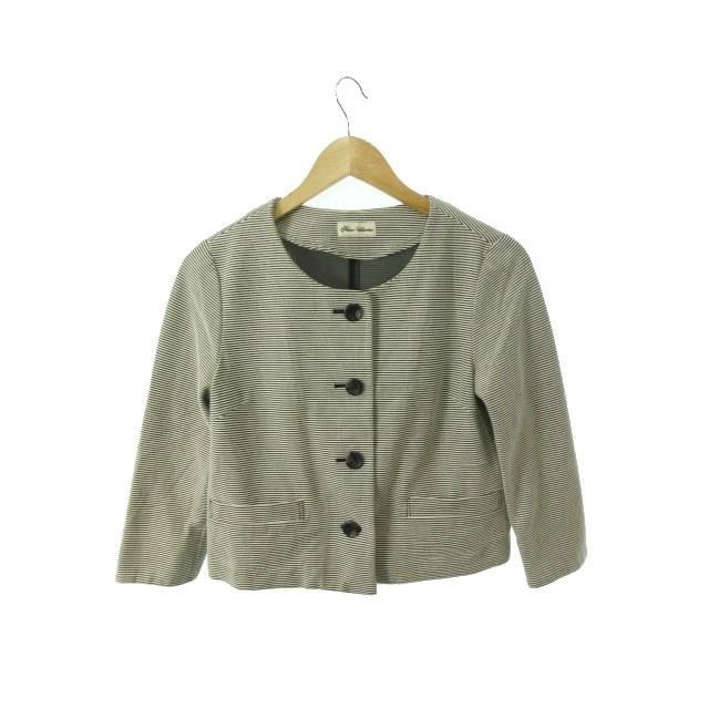 ナノユニバース Nano Universe ジャケット ノーカラー 七分袖 ボーダー F 白 黒 ホワイト ブラック Rk6 レディース中古 祝開店 大放出セール開催中