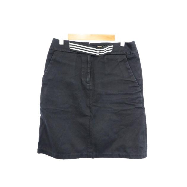 ドレステリア Dressterior スカート 台形 ひざ丈 デニム調 ジップフライ ベルト 36 黒 ブラック Th レディース