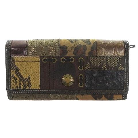 中古 コーチ Coach 長財布 二つ折り 小銭入れ 異素材切替 パッチワーク ロゴ 総柄 茶 ブラウン 小物 Bt レディース ベクトル 古着 192 ブランド古着販売のベクトル 通販 Yahoo ショッピング