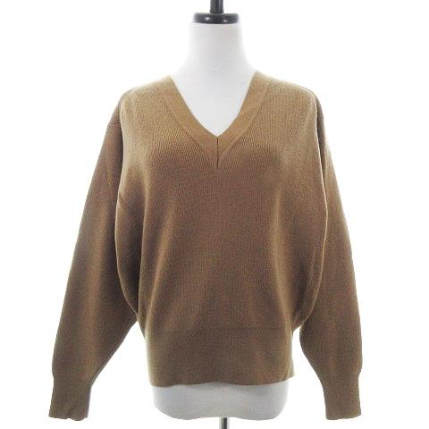 シャミー Chamois ニット セーター 長袖 Vネック ウール 無地 9 茶 