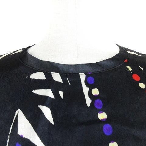 ダブルビー wb カットソー 七分袖 クルーネック 薄手 総柄 38 黒  