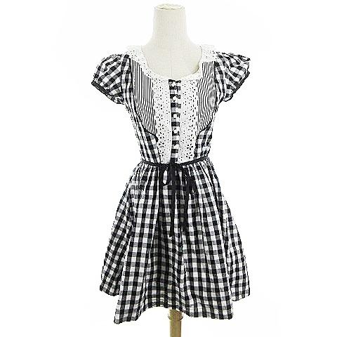 中古 ミルク Milk ワンピース シャツ ギャザー ミニ 半袖 チェック レース リボン 黒 ブラック m15 レディース ベクトル 古着 193 ブランド古着販売のベクトル 通販 Yahoo ショッピング