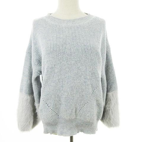 中古 ナチュラルビューティーベーシック Natural Beauty Basic ニット セーター 長袖 シャギー 切替 クルーネック M 水色 レディース ベクトル 古着 再再販