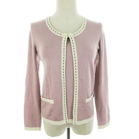 中古 デビュー ド フィオレ Debut De Fiore アンサンブル ニット 半袖 カーディガン 長袖 ビジュー ライン リボン 38 ピンク レディース 美品