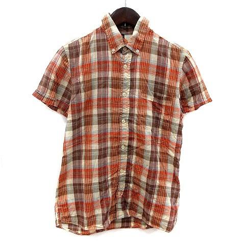 中古 ヌーディージーンズ Nudie Jeans ボタンダウンシャツ チェック 半袖 Xs オレンジ ベージュ グレー 青 ブルー Ms メンズ ベクトル 古着 195 ブランド古着販売のベクトル 通販 Yahoo ショッピング