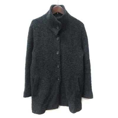 中古 ラ エフ La F スタンドカラージャケット ボーダー ウール 2s 黒 ブラック グレー Yi レディース 大きな取引