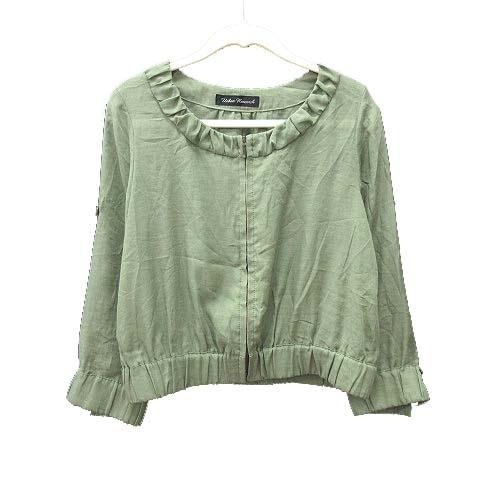 中古 アーバンリサーチ Urban Research ノーカラージャケット ブルゾン ジップアップ 長袖 ロールアップ シフォン 麻混 リネン混 F 緑 カーキ Ct レディース お気に入り