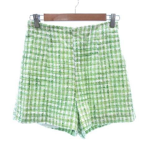 ザラ Zara ショートパンツ ツイード ハイウエスト チェック M 緑 グリーン Ct レディース 195 ブランド古着販売のベクトル 通販 Yahoo ショッピング