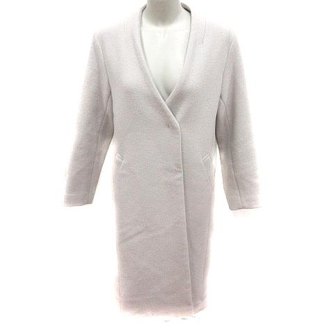 中古 Perle Peche コート ノーカラー 総裏地 ウール Rt ベクトル 有名人芸能人 古着 ライトグレー レディース 36