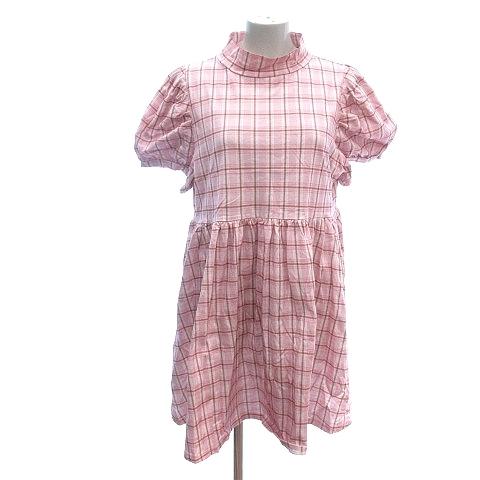 プニュズ Punyus フレアワンピース ミニ ハイネック チェック パフスリーブ 半袖 3 ピンク Au レディース 195 ブランド古着販売のベクトル 通販 Yahoo ショッピング