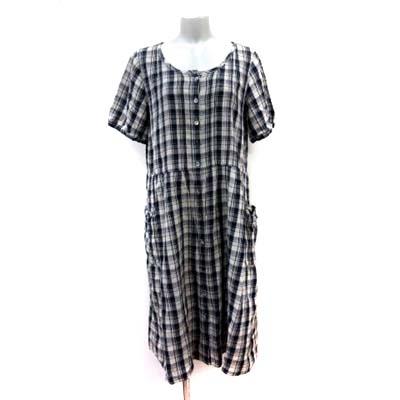 サマンサモスモス Sm2 ロングワンピース チェック 半袖 麻混 リネン混 M 紺 ネイビー Yi レディース 195 ブランド古着販売のベクトル 通販 Yahoo ショッピング