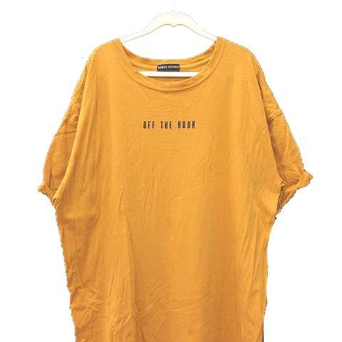 ロデオクラウンズ Tシャツワンピース ひざ丈 七分袖 ドロップショルダー ロゴプリント 刺繍 クルーネック F ? マスタード ■MO レディース｜vectorpremium｜02