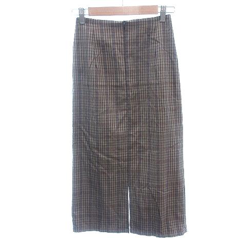 ベルシュカ Bershka タイトスカート ロング チェック XS 茶 ブラウン 