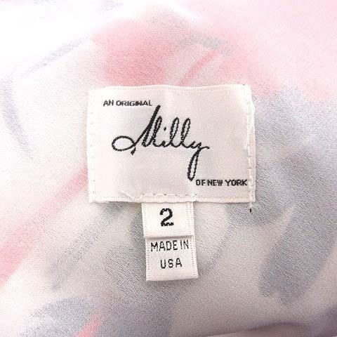 ミリー milly キャミワンピース フレア ひざ丈 総柄 絹 シルク 2 赤 