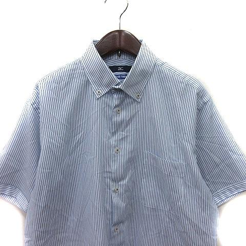 ミズノ MIZUNO ドレスシャツ ワイシャツ ボタンダウン ストライプ 半袖 紺 ネイビー 白 ホワイト /YI  メンズ｜vectorpremium｜02