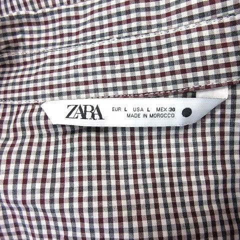 ザラ ZARA ステンカラーシャツ ブラウス チェック 長袖 L 茶 ブラウン /AU レディース｜vectorpremium｜05