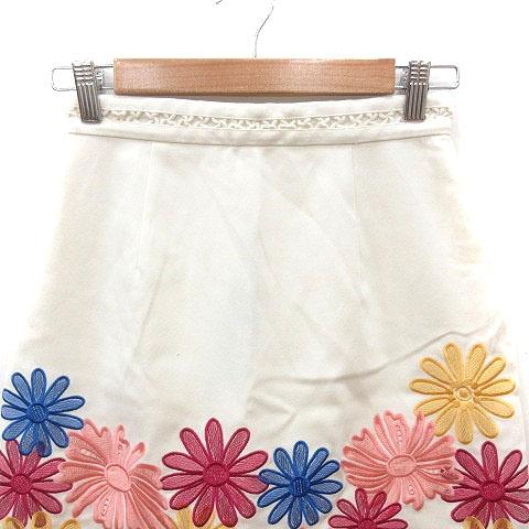 リリーブラウン Lily Brown 台形スカート ミニ 花柄 刺繍 0 XS 白