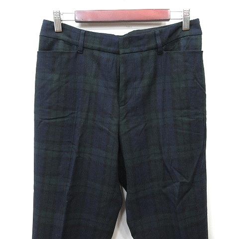 インディヴィ INDIVI スラックスパンツ チェック ウール 42 XL 紺 