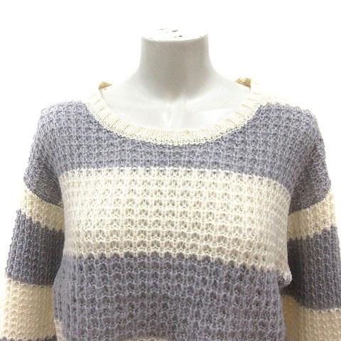 ワードトローブ Wordtrobe ニット セーター 透かし編み ボーダー 長袖 F 青 ブルー 白 アイボリー /MS ■MO レディース |  | 01