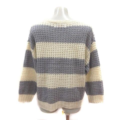 ワードトローブ Wordtrobe ニット セーター 透かし編み ボーダー 長袖 F 青 ブルー 白 アイボリー /MS ■MO レディース |  | 03