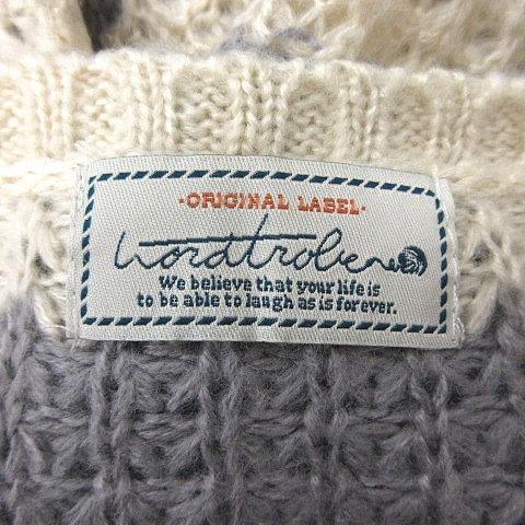 ワードトローブ Wordtrobe ニット セーター 透かし編み ボーダー 長袖 F 青 ブルー 白 アイボリー /MS ■MO レディース |  | 04