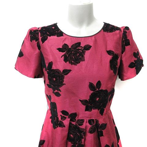 L'EST ROSE レストローズ M 黒 ピンク 薔薇 花柄 ワンピース レストローズ L'EST ROSE ワンピース 花柄 カシュクール フリル ベロア