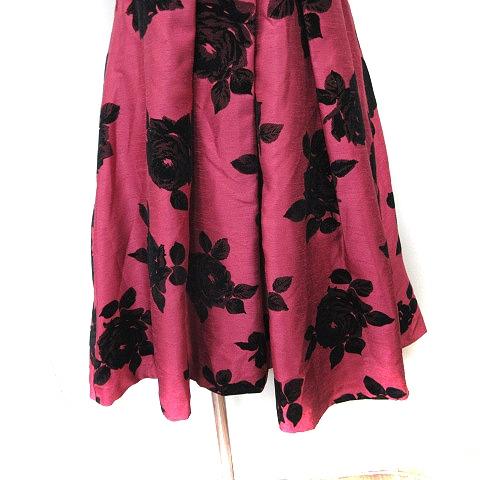 レストローズ L'EST ROSE ワンピース ひざ丈 半袖 花柄 2 M ワイン