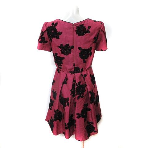 L'EST ROSE レストローズ M 黒 ピンク 薔薇 花柄 ワンピース レストローズ L'EST ROSE ワンピース ひざ丈 半袖 花柄 2 M ワイン