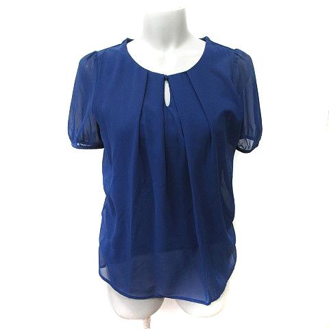 アナイ ANAYI シフォンブラウス 半袖 切替 シフォン 38 M 紺 ネイビー 