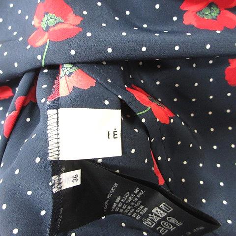 イエナ IENA ワンピース ロング フレンチスリーブ 花柄 ドット 36 S 紺 