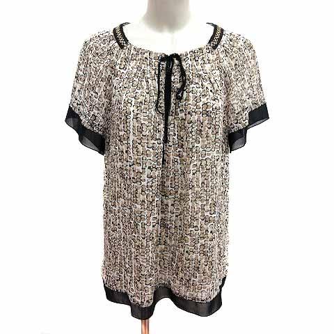 トランスワーク TRANS WORK ブラウス ボウタイ シフォン 総柄 半袖 38