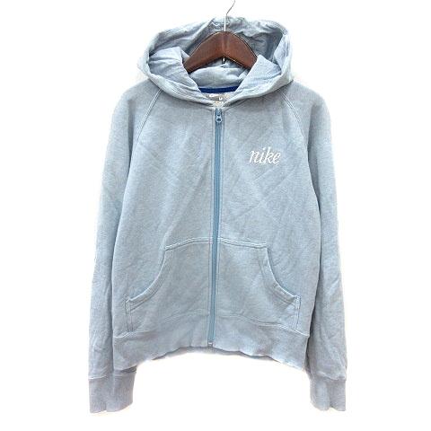 NIKEのパーカー　レディース　M相当 ウォッシュ加工 NIKE（ナイキ） パーカー スウェット ジップアップ 刺繍 M 水色 ライト