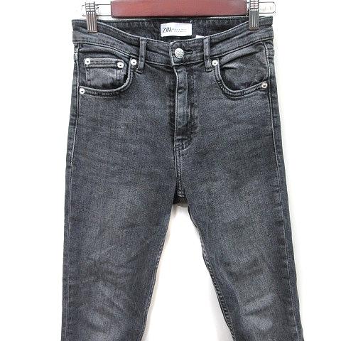 ZARA（ザラ） スキニーパンツ カラーデニム ダメージ加工 黒 ブラック