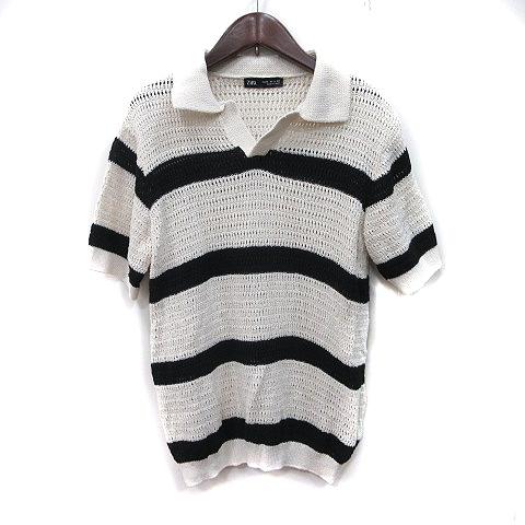 Black & White ポロシャツとニット ZARA（ザラ） ポロシャツ ニット 半袖 かぎ編み ボーダー 13-14 白